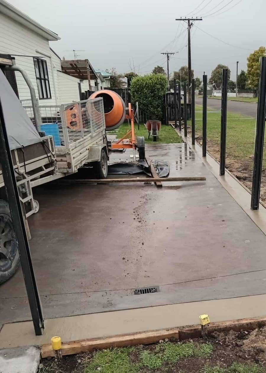 Coloured concrete pour in progress